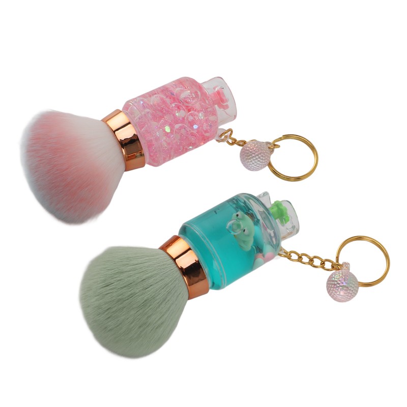 2pcs Loose Powder Brush with Keychain Transparent Handle Synthetic Shed