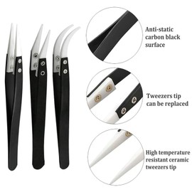 RSYHVG 3Pcs Stainless Steel Ceramic Pointed Tweezers for Electronic Repair,Jewelry Making,Laboratory Work,High Temperature Resistant Insulated Clamping Tools