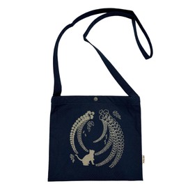 Edo-Ten Sacoche Crossbody Bag, Made in Japan, 100% Cotton, Shoulder Bag, Men's, Women's, 035 Cat and Wisteria Navy Blue