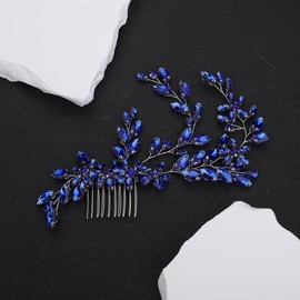 Denifery Bridal Hair Comb Rhinestone Wedding Hair Accessories for Brides Crystal Wedding Headpiece Rhinestone Hair Accessory for Bride and Bridesmaids (Deep Blue)