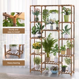 Uneedem Tall Indoor Outdoor Plant Stand - Large 12 Tier Plant Rack with Wooden Shelves for Room, Balcony, Garden, Patio