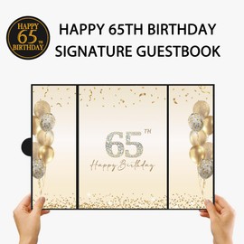 DARUNAXY Black Gold 65th Birthday Party Decorations, Happy 65th Birthday Alternative Signature Guest Book for Men Women Cheers to 65 Years Old Gifts 65 Birthday Signing Card Board Party Supplies
