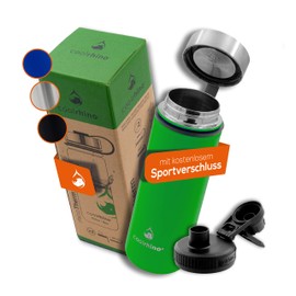 Coolrhino Stainless Steel Thermal Water Bottle, 530 ml / 950 ml, for Sports, Outdoors and Children, Insulated Flask, BPA-Free, Thermos Flask, Double-Walled, Incl. Sports Lid - Leak-Proof Stainless Steel Drinking Bottle, green, 530ml