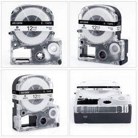 Invoker Compatible label tape to replace Epson SS12KW LC-4WBN4 LC-4WBN9 label tape 12 mm x 8 m, for LabelWorks LW-300 LW-300L LW-400 LW-500 LW-600P LW-700 LW-900P LW-1000P KingJim Tepra Pro (3 4.4
