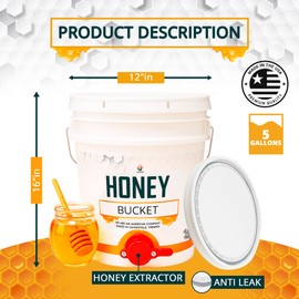 SunVara Honey Bucket 5 Gallon with Spigot Extractor Equipment Food-Grade PP 20L Capacity Storage Honey