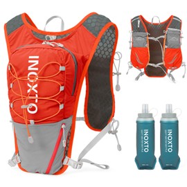 IX INOXTO Running Vest for Women Men, Adjustable Chest Straps Running Hydration Vest Backpack with 500ml Soft Flask, Lightweight Breathable Reflective Running Vest for Trail Running Hiking (Orange)