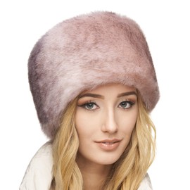 Futrzane Siberian Cossack Hat - Russian Fur Hats for Women - Fluffy Winter Hat (L, Pink Siberian)