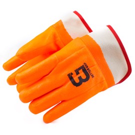 Better Grip Heavy Duty Premium Sandy finished PVC Coated-Supported Glove with Safety Cuff, Chemical Resistant, Large, Fluorescent Orange, Sanitation Gloves (3 Pairs)