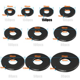 XRXYMQ Pack of 150 Washers M5 Black Washers M5 x 10 mm Body Washers for Threaded Rod Washers Black for Bolts and Screws