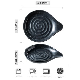 LAUCHUH Spoon Rest for Stove Top, Ceramic Spoon Holder 5" Kitchen Spatula Rest for Countertop Large Holder for Ladle, Spatula, Spoons or Tongs, Mother's Day Gifts, Speckled Black