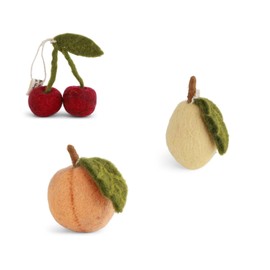 Handmade & Fairtrade Certified | Gry & Sif | Stylish Danish Design x Nepali Artisans | Pendant - Felt Fruits for Living Room Decoration | Cherry, Lemon, Peach | Set of 3