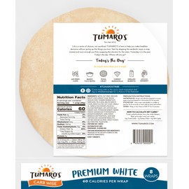 Tumaro's Premium White Carb Wise Wraps - Low Carb - Keto Friendly Sandwich & Burrito Tortillas - Healthy Vegan Alternative - 8 Count (Pack of 3)