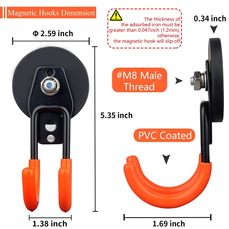 ULIBERMAGNET Magnetic Hooks Heavy Duty,2pack Strong Magnet Garage Hooks for