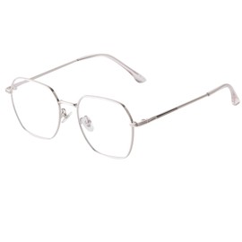 Laurinny Glasses Blue Light Filter Glasses Women Blue Filter Glasses Men Without Prescription Anti-Reflective Retro Glasses Hexagon Blue Light Blocking Glasses Gaming Screen Glasses, silver