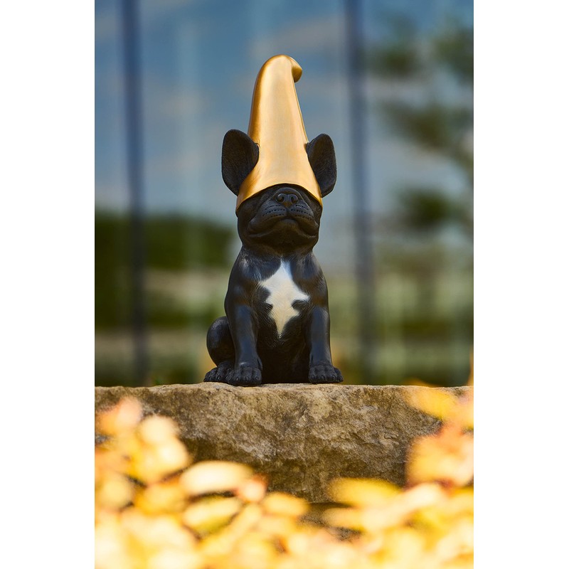 Frenchie Gnome - Black Frenchie Statue with Gold Hat |