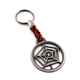 Claro Schmuck Key Ring Metal Thickness 2 mm Faux Leather Cord Total Length Approx. 9 cm - 11 cm, Spider web
