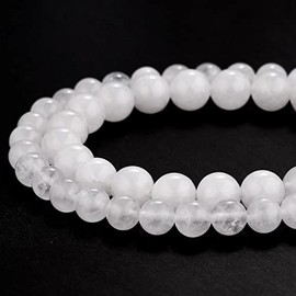 Youngbling Natural Gemstone Beads for Jewelry Making,6mm White Jade Polished Round Smooth Stone Beads,Genuine Real Stone Beads for Bracelet Necklace 15 Inch(White Jade,6mm)