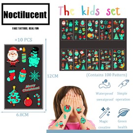Luminous Christmas Temporary Tattoos for Boys,Girls,Kids,10 Sheets Kids Tattoos Xmas Santa Claus Snowman Elk Tattoo Stickers for Children's Stick on Tattoos Christmas Birthday Theme Party Bag Filler