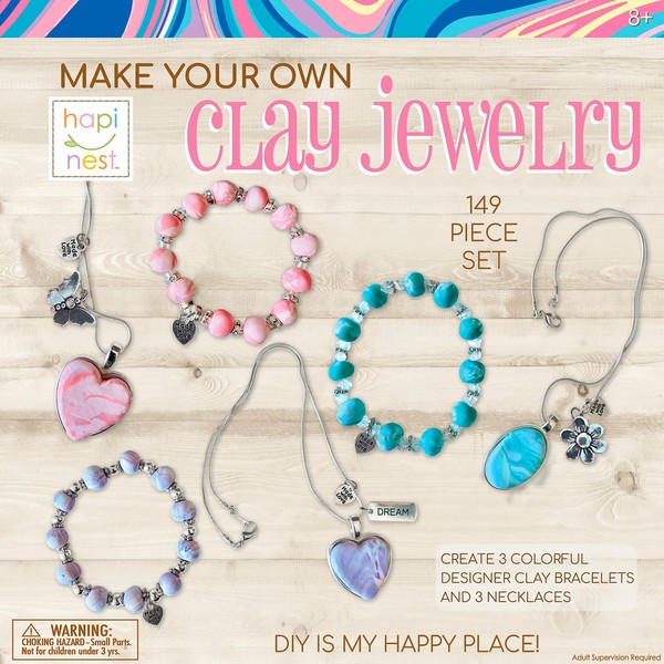 Hapinest Make Your Own Clay Jewelry Arts and Crafts Kit for Girls Gifts Ages 8 Years and Up - 3 Bracelets and 3 Necklaces
