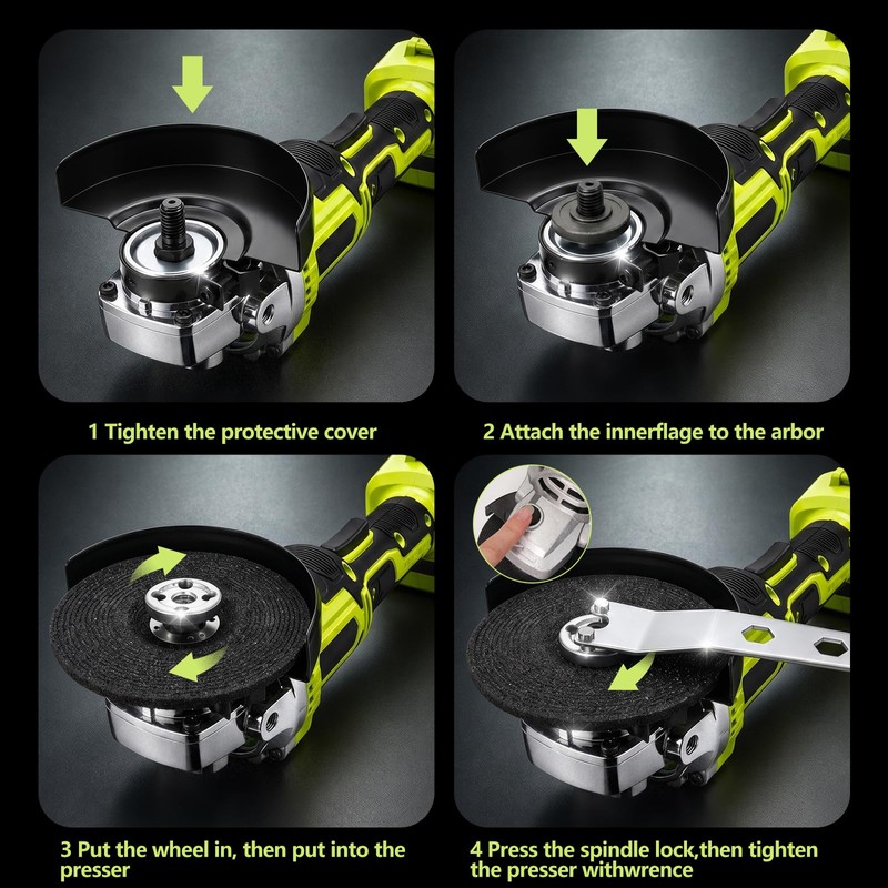 Cordless Angle Grinder, 4-1/2 Inch 3-Speed Brushless Power Grinder with