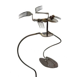 American Made Forky Frog Balancing Garden Stake and Upcycled Utensil Sculpture