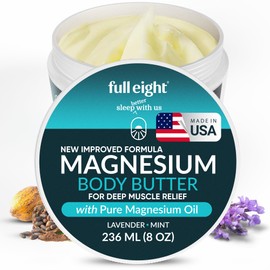 Magnesium Body Butter – New Improved Formula, Quick Ease for Tensed Legs, Tight Muscles & Sleep, Organic Ingredients with Pure Magnesium Oil, Topical Cream, 8oz