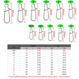 Unclesport 100 – 200 piezas de anzuelos de pesca de doble bloqueo, tamaño de broche de gancho 000#-8# 7LB-150LB de agua dulce agua salada de acero inoxidable sólido de cambio rápido seguro, Duolock Snap, 000#-0.35"/6.6LB-200PCS