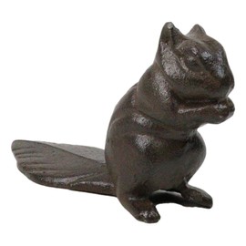 Ebros Gift Rustic Cast Iron Standing Chipmunk Squirrel with Long Tail Door Wedge Stopper Sculpture 7" Long Animal Decor Figurine Home Decorative Sculpture