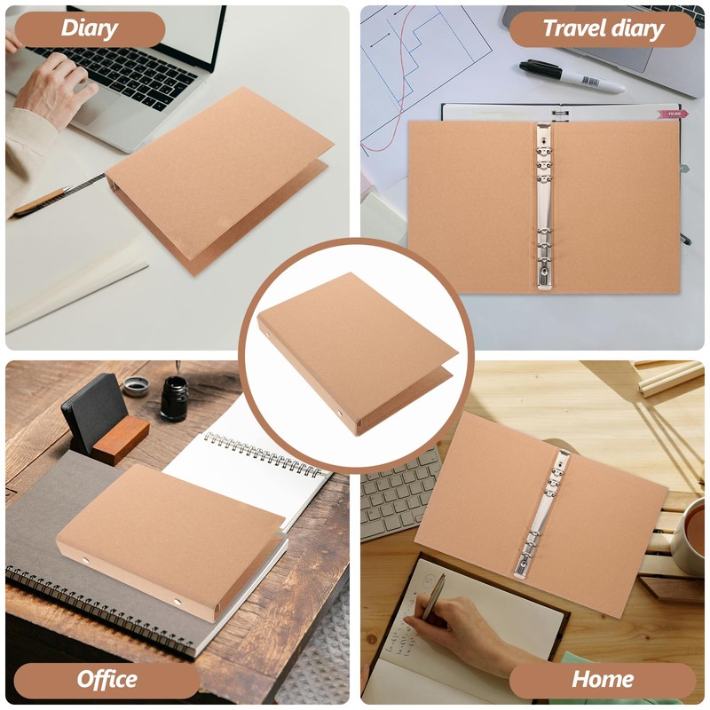 TEHAUX A5 Kraft Binder Cover 6 Round Ring, Reusable Notebook