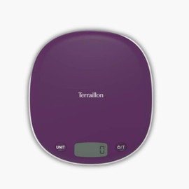 TERRAILLON Electronic Kitchen Scales - Tare Liquid Conversion, Integrated Handle, Weighing Range 5kg, Accuracy 1g - Model 'Macaron Inox' Plum, Plum