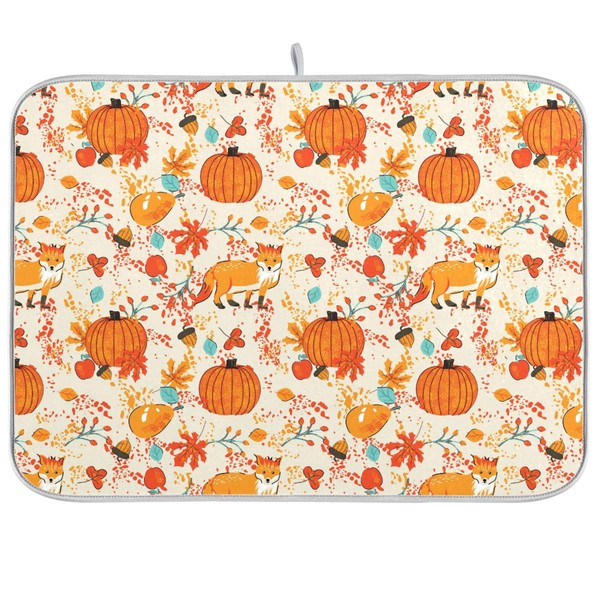 Fall Fox Dish Drying Mat for Kitchen Countertop 18x24 Autumn