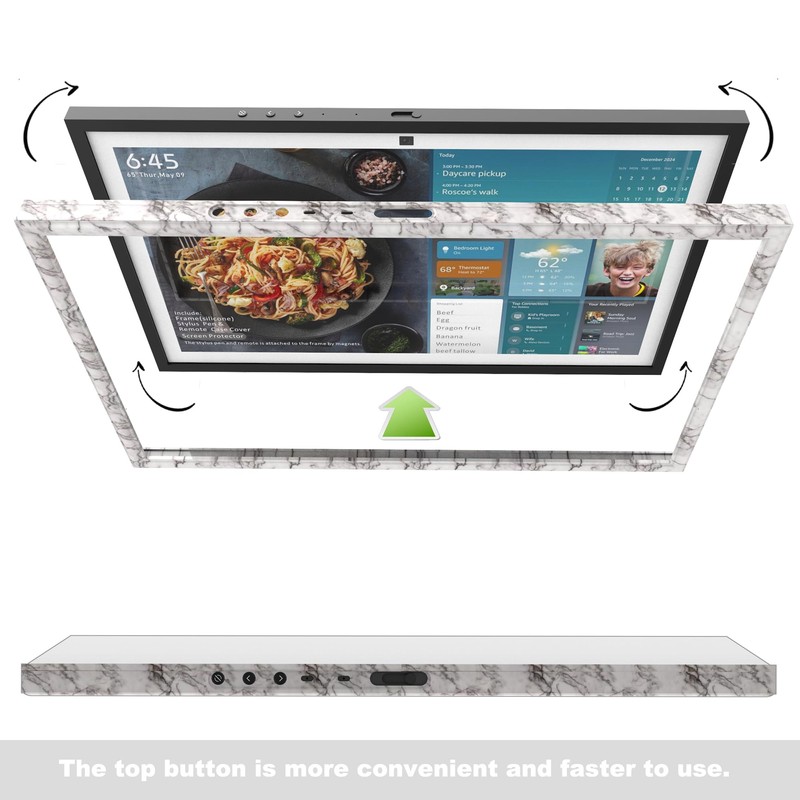 White Marble Frame with Magnet for Echo Show 15, Screen