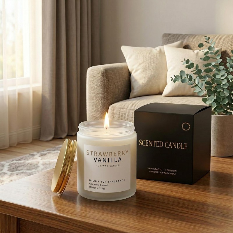 Miluli Strawberry Vanilla Scented Candles for Home - 15% Essential