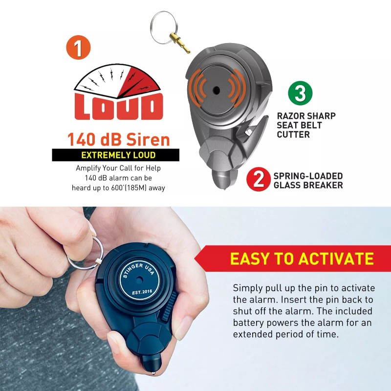 Stinger Falcon Personal Alarm Car Emergency Tool, Spring-Loaded Glass Breaker,
