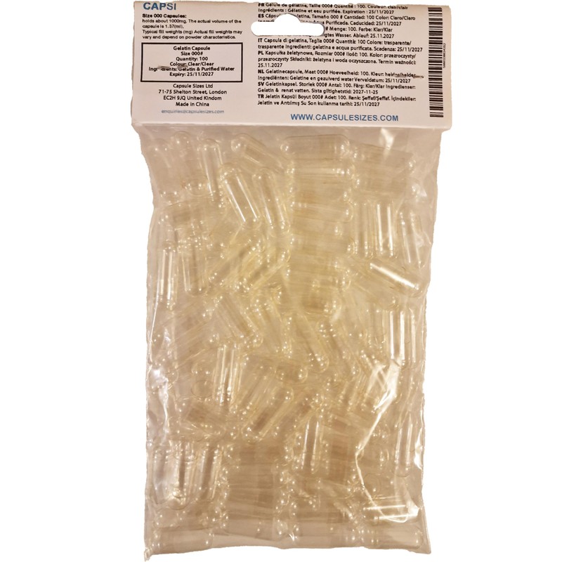Empty Gelatin Capsules Size 000 x 100, Clear/Clear