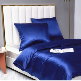 Damier Bed Linen 135 x 200 cm, Beige Satin Duvet Cover Set, Plain, Smooth, Shiny, High Quality Satin Deluxe Duvet Cover with Zip and Pillowcase 80 x 80 cm