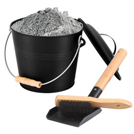 FEED GARDEN Mini Ash Bucket with Lid,Shovel,Broom and Screwdriver, 1.3 Gallon Galvanized Iron Coal Bucket for Fireplace Fire Pits Wood Stoves Indoor Outdoor，Black