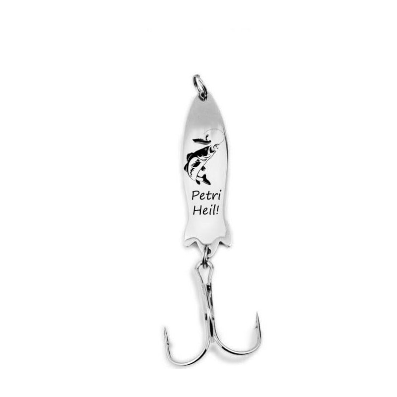 Spinner Fischform + Gravur nach Wunsch- Angeln Hecht, Forelle, Barsch.