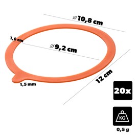 KADAX Sealing Rings for Preserving Jars, Pack of 20, 108 x 92 mm Preserving Rings for Many Wide Mouth Jars, Rubber Rings for Jars, Glass Seals for Preserving Jar Lids