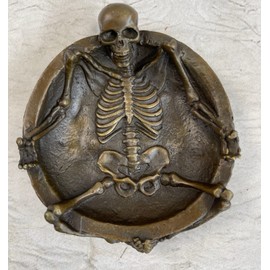 Art Deco Skeleton Skull Ashtray Bar Office Home Decor Bronze Sculpture Figurine By European Bronze Decorative Art Sale
