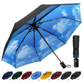 TechRise Umbrella, Compact Strong Windproof Automatic Umbrellas, Folding Lightweight, Portable Travel Golf Umbrella for Rain, One Button Auto Open and Close, Sky