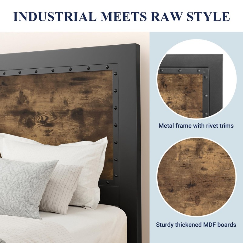 Allewie Heavy-Duty Platform Metal Bed Frame Queen Size with Headboard,