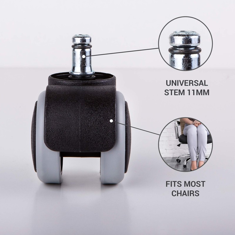 SKIR'CO Pack of 5 50 mm Rubber Chair Castors, Office