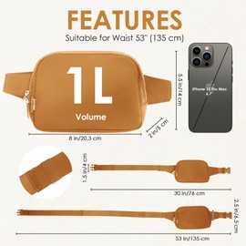 Bomvabe 1L Brown Fanny Pack for Women, Everywhere Belt Bag with 53" Adjustable Strap