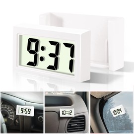 Betus Car Dashboard Digital Clock - Vehicle Adhesive Clock with Jumbo LCD Time & Day Display - Mini Automotive Stick On Watch for Car Truck Dashboard & Air Vent (White)