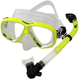Promate Dive Mask Dry Snorkel Set for Snorkeling Scuba Diving, Yellow
