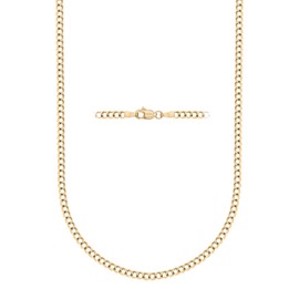Pori Jewelers 10K Gold 2.3MM, 3.5MM, 5MM, 6.5MM, 7.5MM Hollow Curb/Cuban Chain Bracelet and Necklace- Yellow White Or Rose
