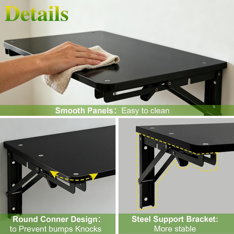 Wooden Folding Shelf Wall Mounted for Small Space, Fold Down