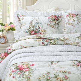 FADFAY Vintage Rose Floral 100% Cotton Soft Duvet Cover Set Reversible,Twin Size 3-Pieces
