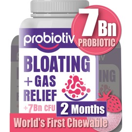 Probiotiv Gas & Bloating Relief for Women 7 Billion CFU – Chewable Probiotics & Daily Digestive Enzymes Debloating for Women, Aids Digestion & Promotes Digestive Health, 60 Strawberry Tablets